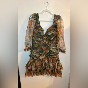 Rosevelvet watercolor ruched dress beautiful like new